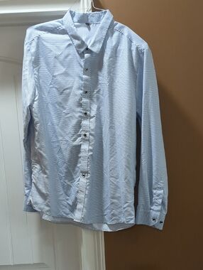 Men's Light Blue Patterned Long-Sleeve Dress Shirt Sz L